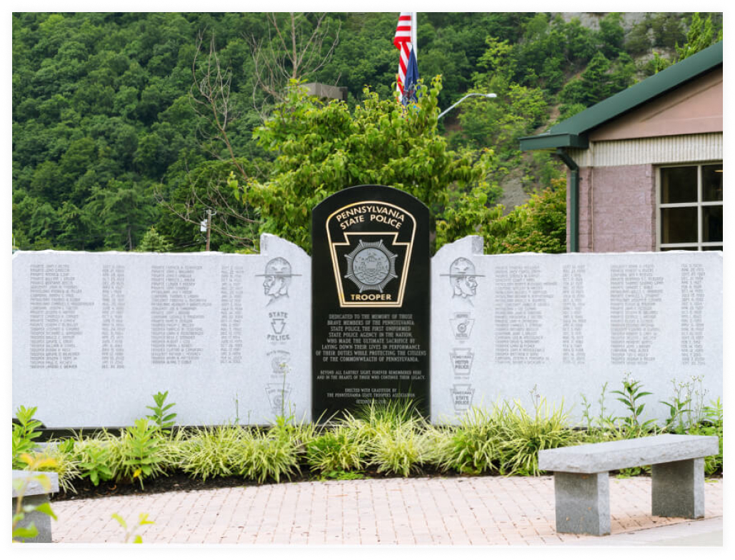 weaver-memorials-civic-monuments-4 the Pennsylvania State Trooper Memorial in Matamoras, PA