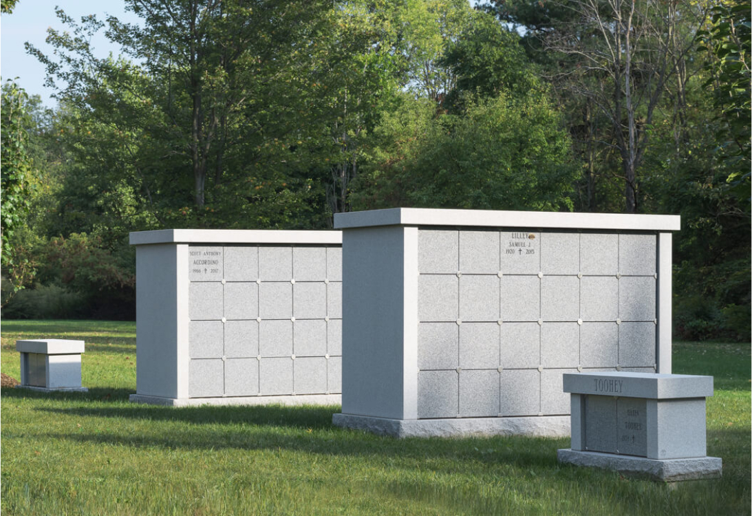 weaver-memorials-columbarium-1 Two medium 48 space columbaria flanked by two small two space columbaria
