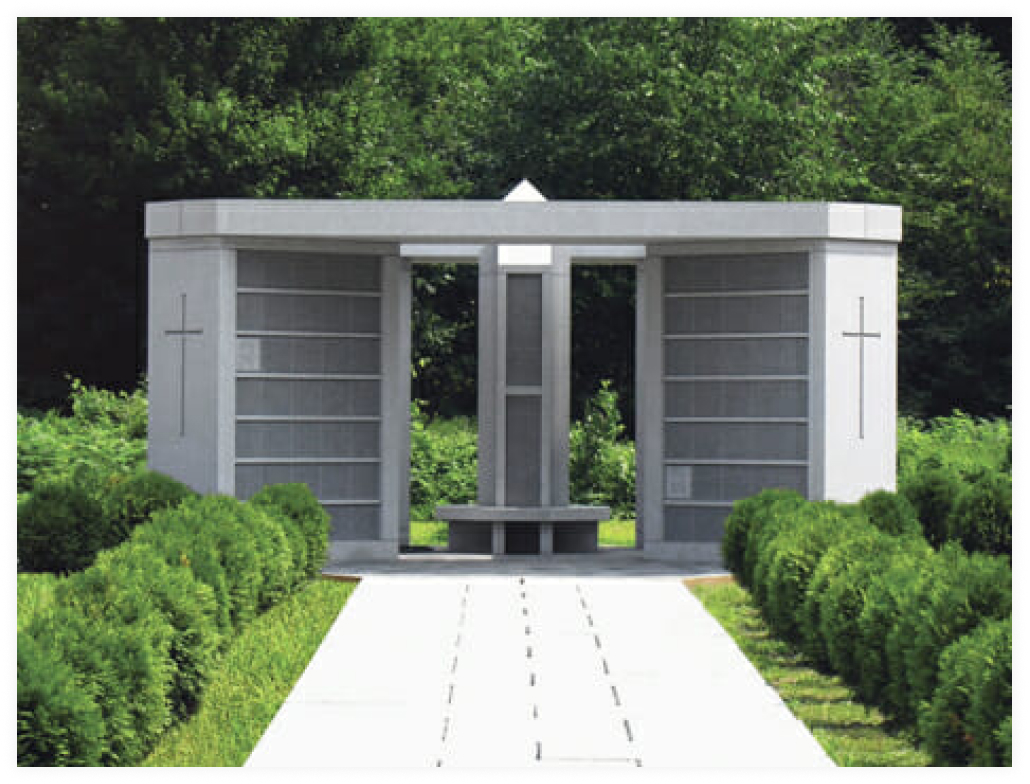 weaver-memorials-columbarium-4 large ornamental columbarium featuring an integrated bench in the middle