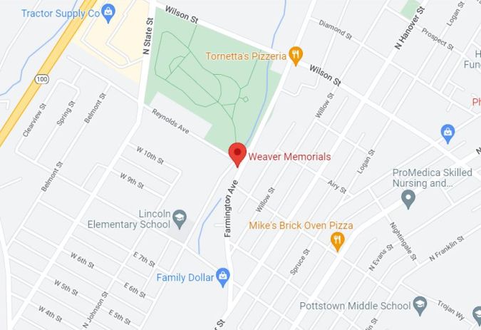 Weaver Memorials -Pottstown, PA map.